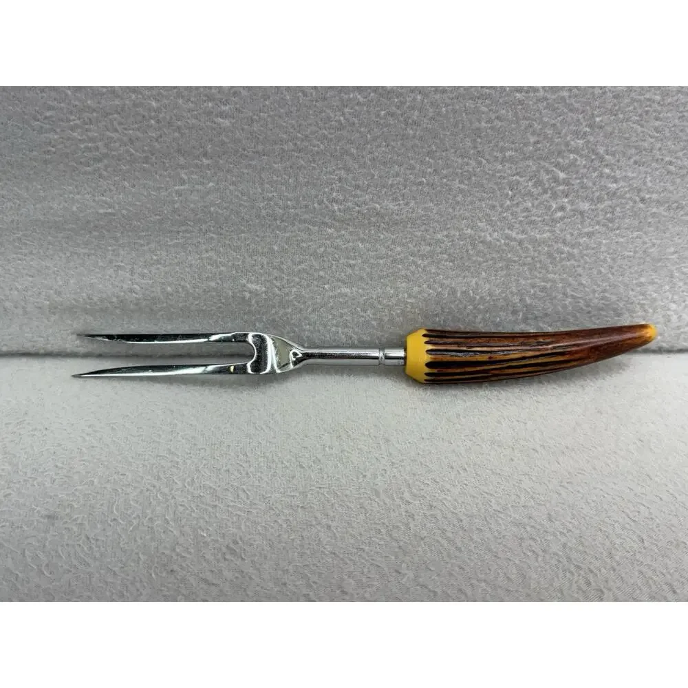VTG Sheffield England Carving Knife Fork Set Faux Horn Handle Stainless READ